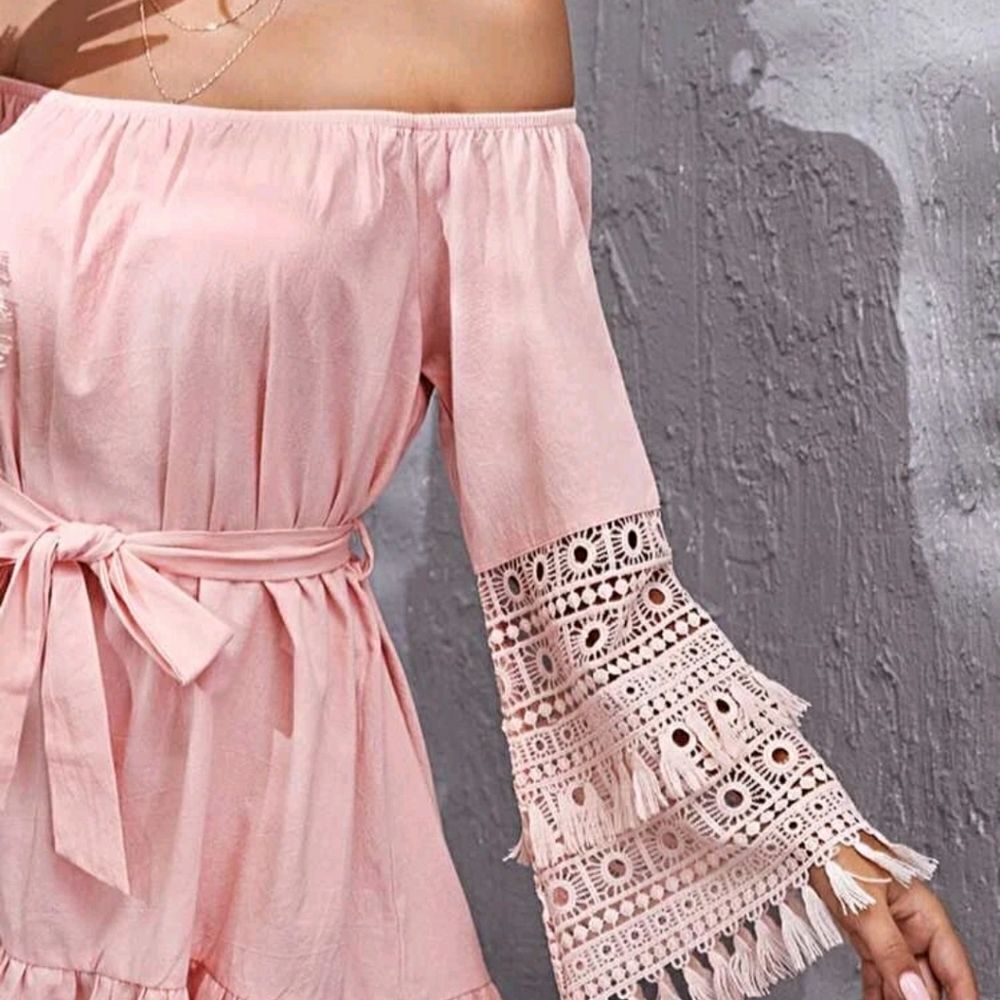 Fringe Ruffle Bardot Dress - Picture 4 of 7